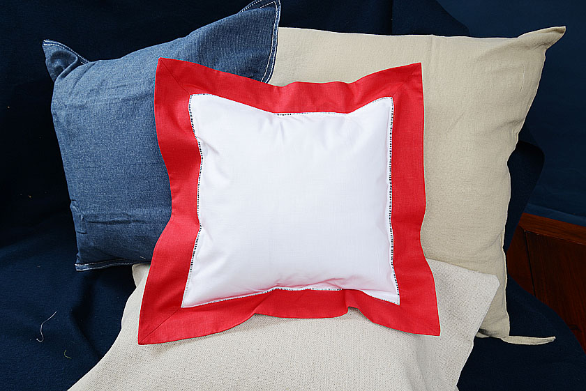 Baby Square Pillow. Red colored trimmed