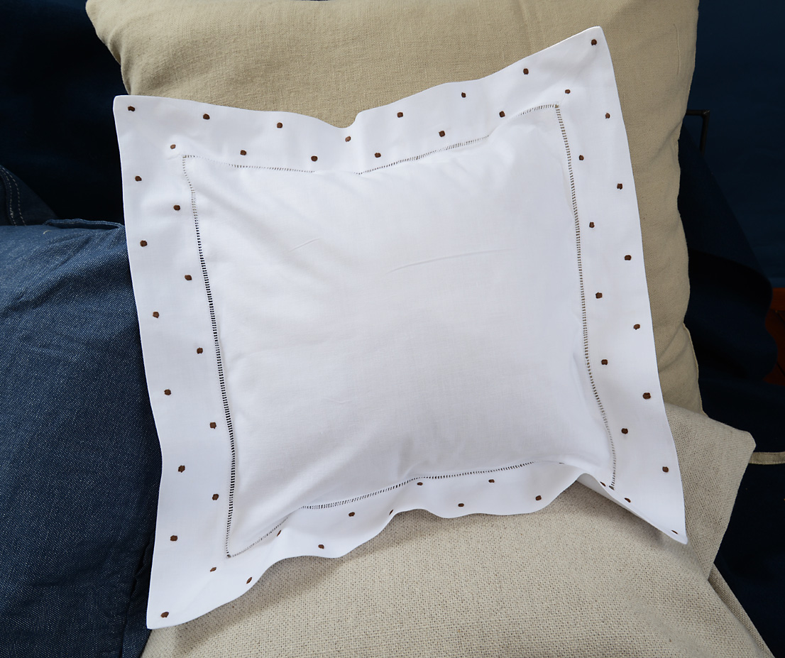 Baby Square Pillow. Chcoclate Brown Polka Dots