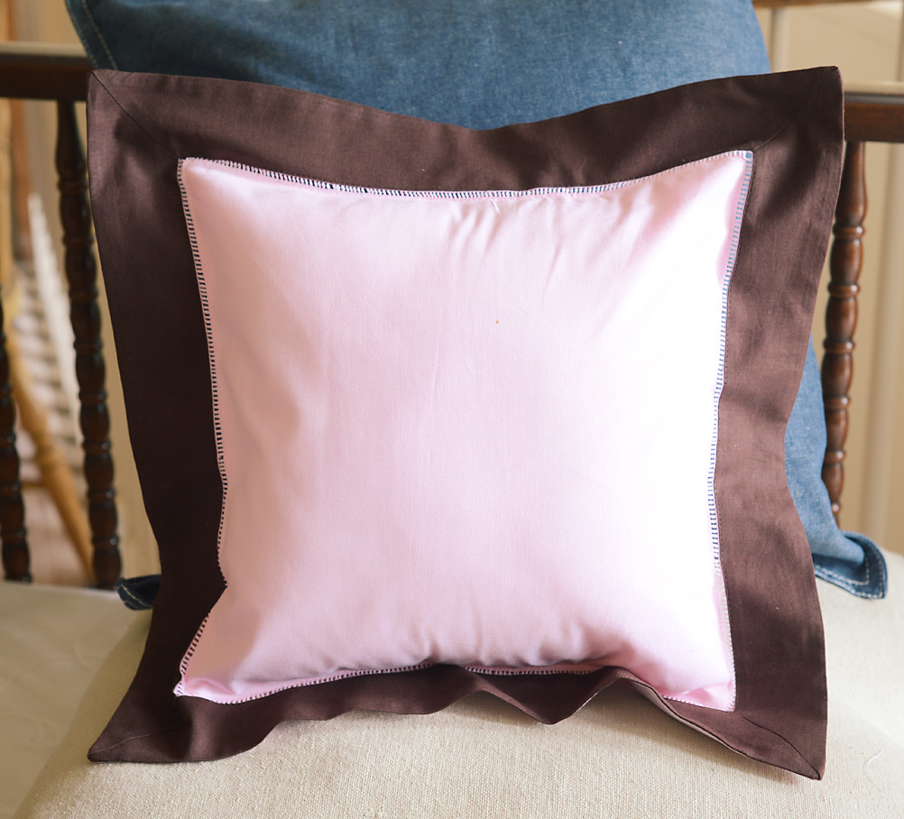Baby Square Pillow Multi Colored Baby Pink & Chocolate Trimmed