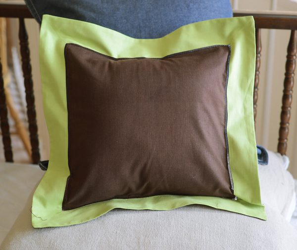Baby Square Pillow. Multi Colored. Chocolate & Hot Green trimmed