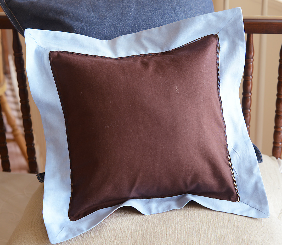 Baby Square Pillow Multi Colored. Chocolate & Baby BLue trimmed