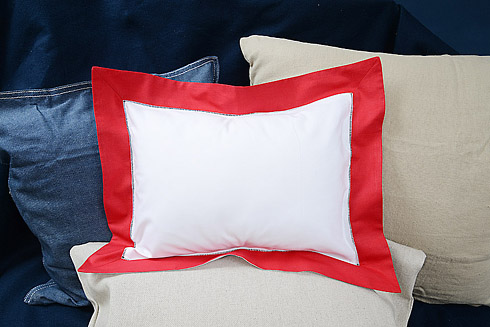 hemstitch baby pillow, red border