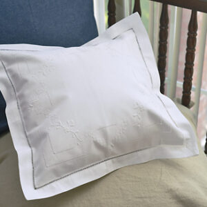 Elegant Triple Hemstitch with Embroidered Square Pillow 12″