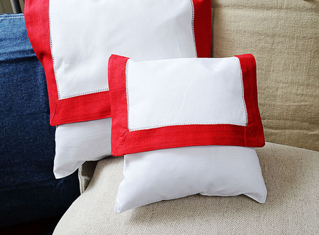 mini hemstitch baby envelope pillow, red border