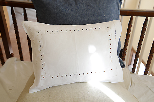 hemstitch baby pillow cases, brown polka dots
