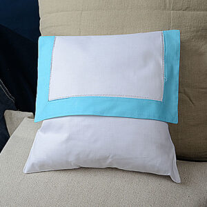 Hemsttich Envelope Pillow. 12x12" Aqua Trim