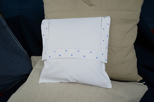 hemstitch baby envelope pillow, french blue dots