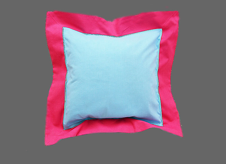 Baby Hemstitch Pillow Sham, Aqua & Hot pink border