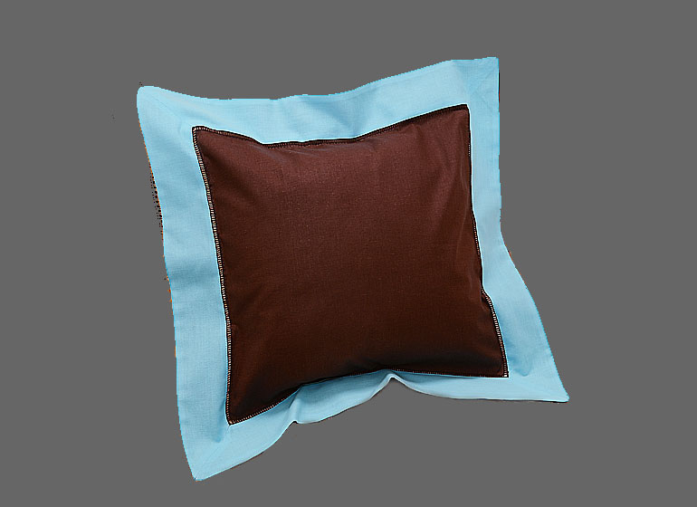 Baby Hemstitch Pillow Sham, Brown & Aqua border