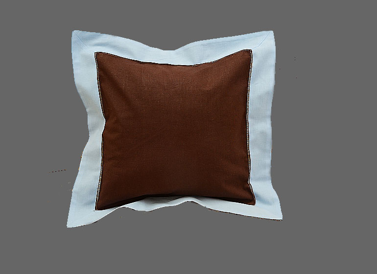 Baby Hemstitch Pillow Sham, Brown & Light Blue border