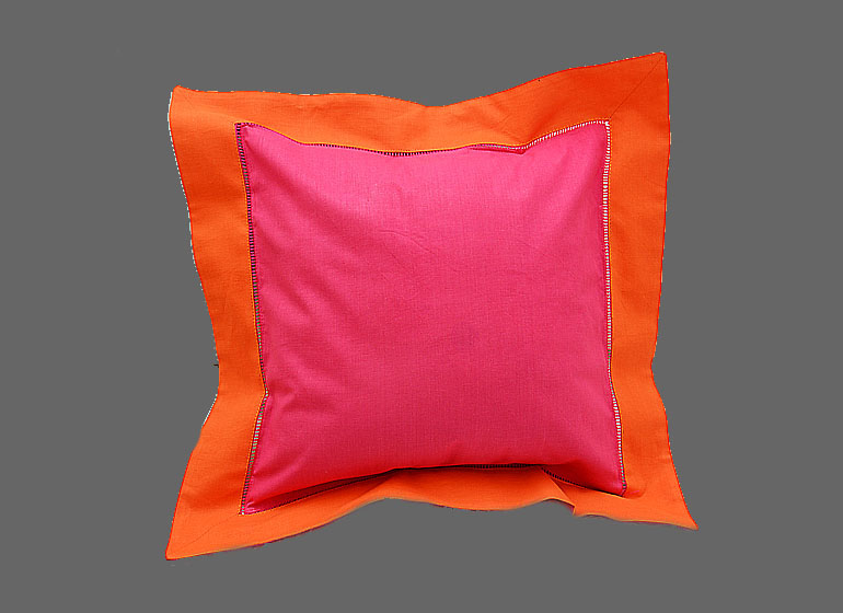 Baby Hemstitch Pillow Sham 12×12″ Hot Orange & Hot Pink, Hot Green & Hot Pink border